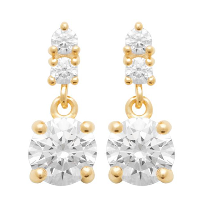 Lykka Casuals gold-plated tripple stone drop silver earrings