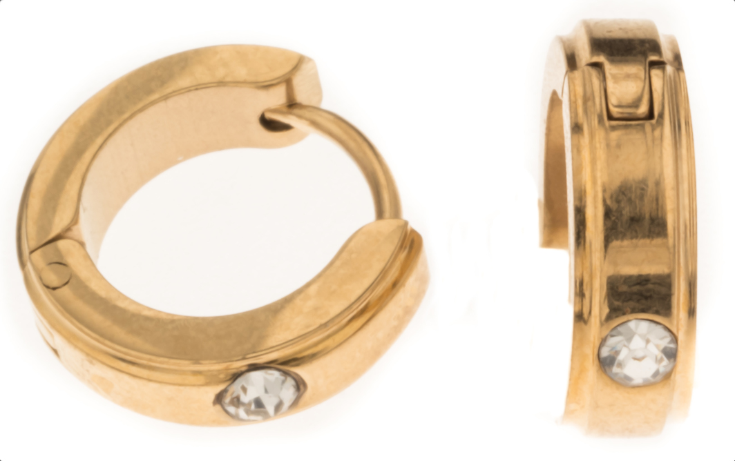 Silver Bar hoops 4x12 mm steel zirconia goldplated 2351