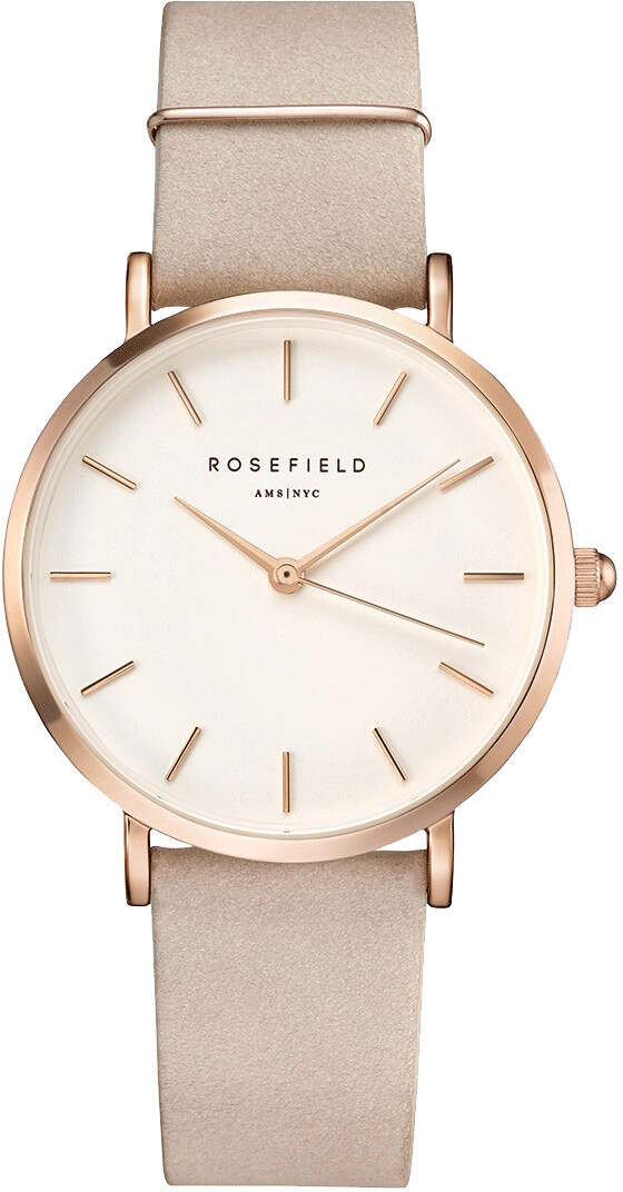 Rosefield “West Village” Wristwatch with Soft Pink Leather Strap, NOS The West Village Pink - Gold has a slender case, velvety  main image 2