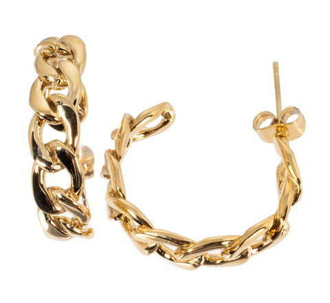 Silver Bar curb chain gold plated steel earrings 2946