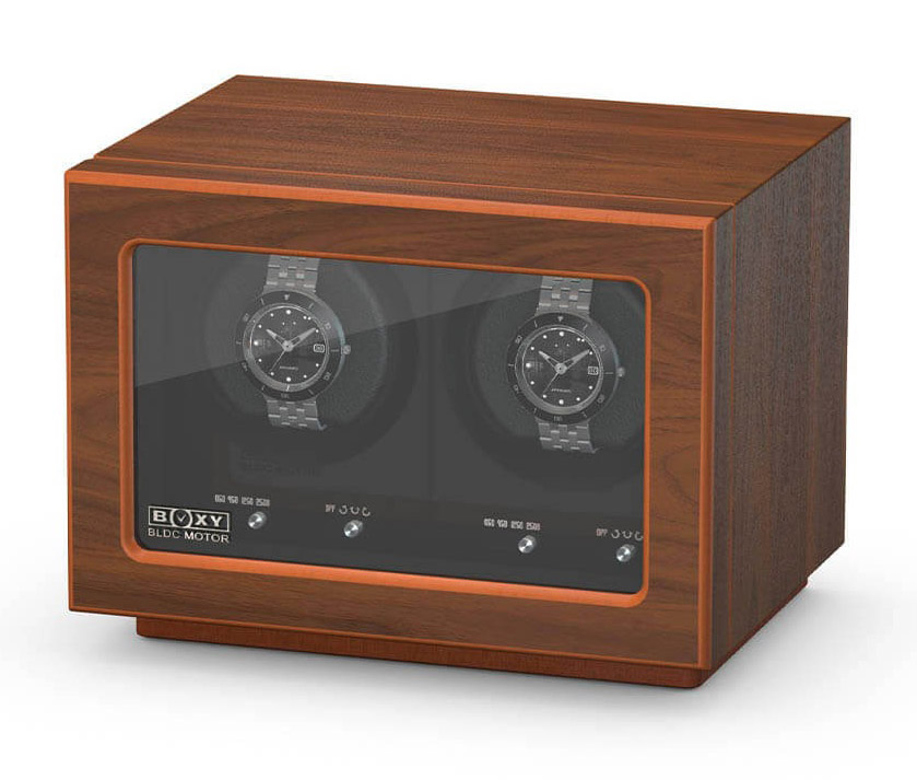 Boxy BLDC walnut winder för 2 watches
