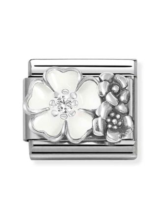 Nomination Composable Classic Silvershine symbols oxidized WHITE flower with flowers 330325/01