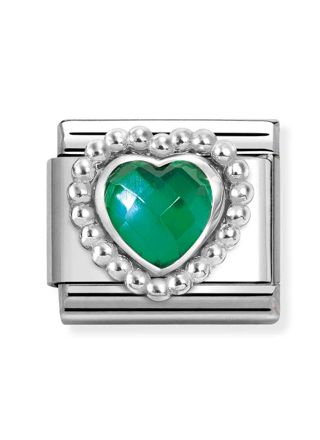 Nomination Composable Classic Silvershine faceted stones heart with Dots rich setting GREEN 330605/004
