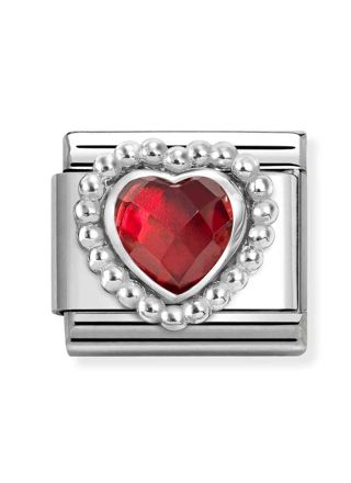 Nomination Composable Classic Silvershine faceted stones heart with Dots rich setting RED 330605/005