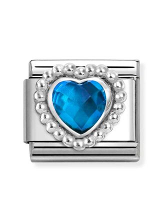 Nomination Composable Classic Silvershine faceted stones heart with Dots rich setting BLUE 330605/007