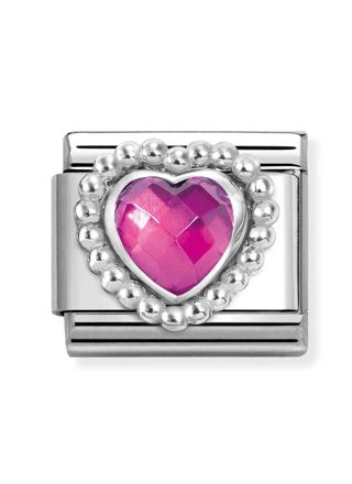 Nomination Composable Classic Silvershine faceted stones heart with Dots rich setting FUCHSIA 330605/ 030