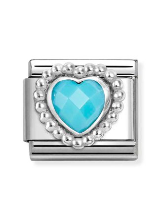 Nomination Composable Classic Silvershine faceted stones heart with Dots rich setting TURQUOISE 330605/039