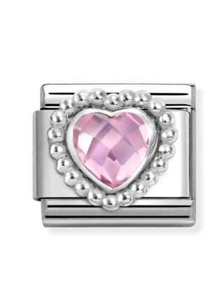 Nomination Composable Classic Silvershine faceted cubic zirconia heart with Dots rich setting PINK 330606/003