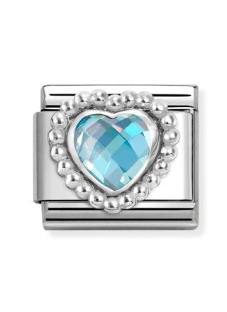 Nomination Composable Classic Silvershine faceted cubic zirconia heart with Dots rich setting LIGHT BLUE 330606/006