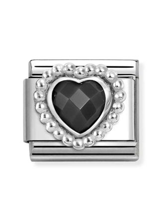 Nomination Composable Classic Silvershine faceted cubic zirconia heart with Dots rich setting Black 330606/011