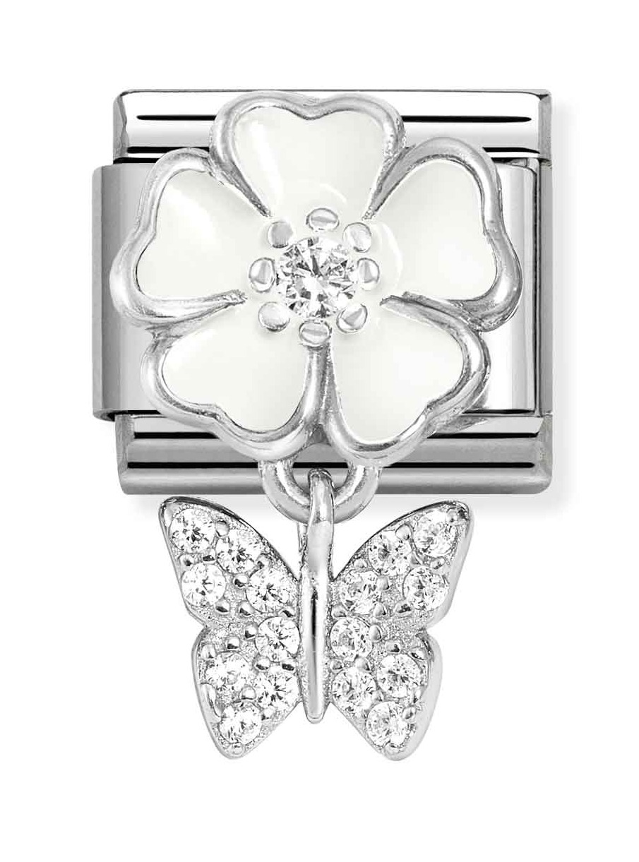 Nomination Composable Classic Silvershine charms White flower with butterfly 331814 05 watchesonline