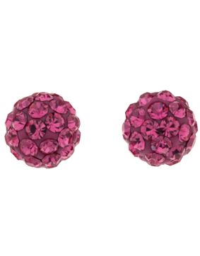 Silver Bar ball earrings pave pink 6 mm 3581