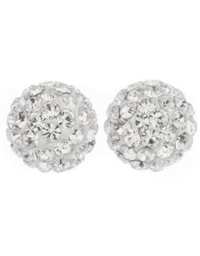 Silver Bar ball earrings pave clear 6 mm 3579