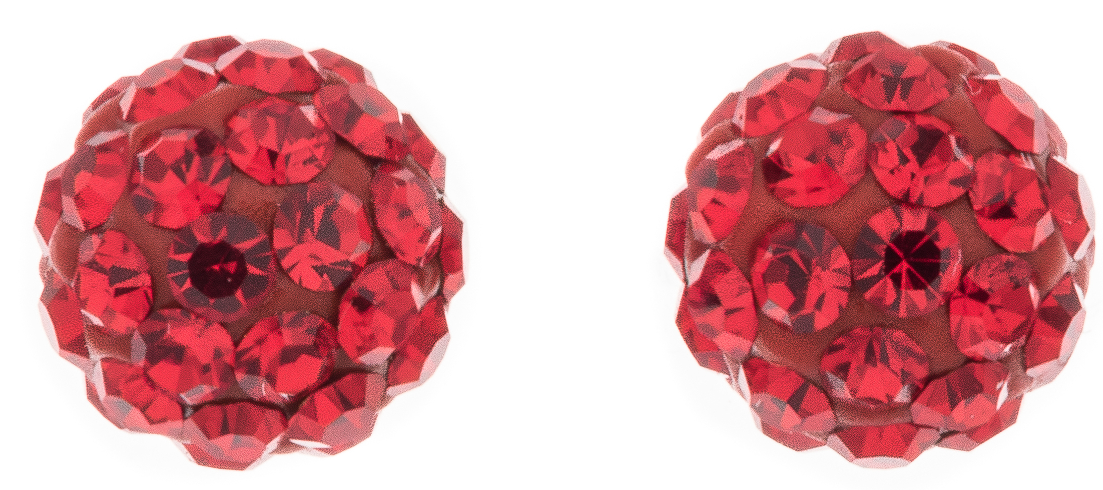 Silver Bar ball earrings pave red 10 mm 4274