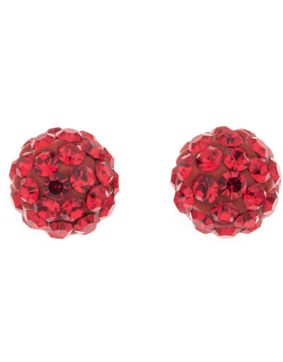Silver Bar ball earrings pave red 10 mm 4274