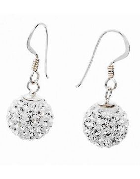 Silver Bar ball earrings pave clear 8 mm 3595