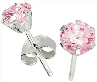Silver Bar zirconia earrings 4 mm pink 3743