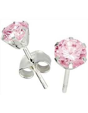 Silver Bar zirconia earrings 4 mm pink 3743