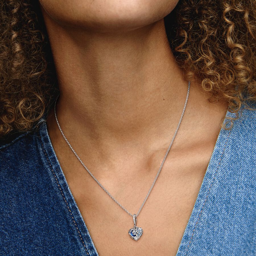 Pandora Sparkling Blue Moon Stars Heart necklace 399232C01 50 watchesonline