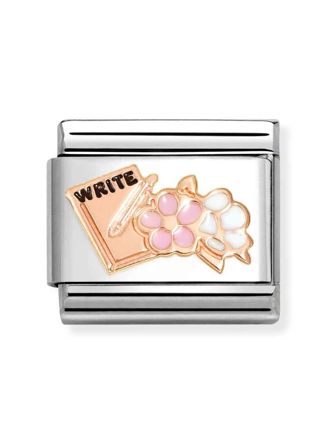 Nomination Composable Classic Rose gold symbols Writing a book with flowers 430202/24