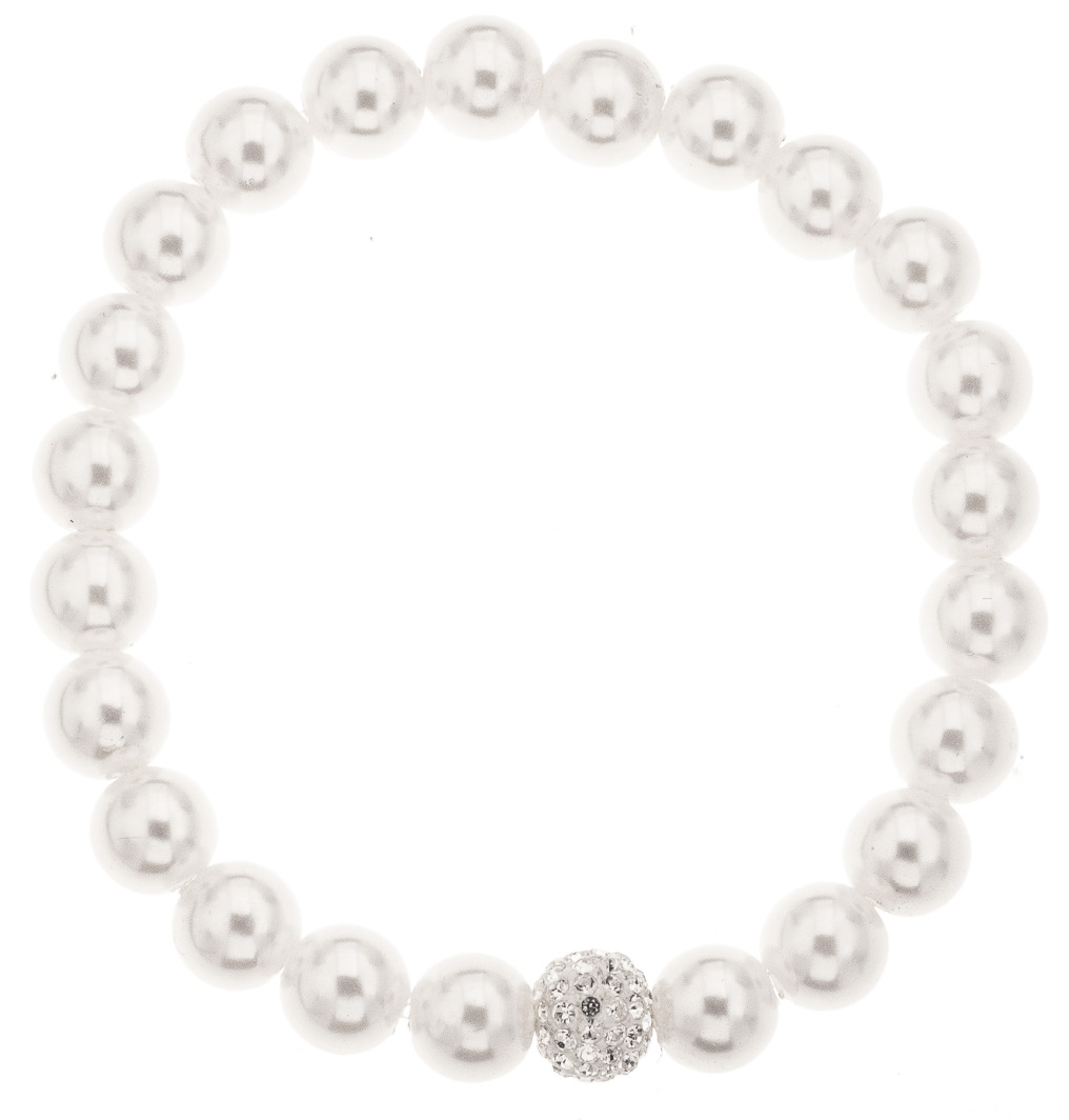 Silver Bar pearlybracelet streching one size white 4842