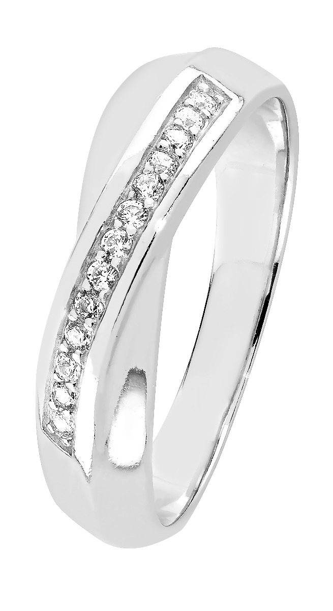 Lykka Casuals crossover silver ring with zirconia stones