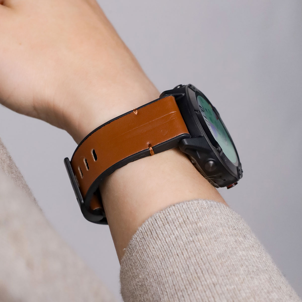 Tiera Garmin Fenix leather silicone band quick release brown 22 mm watchesonline