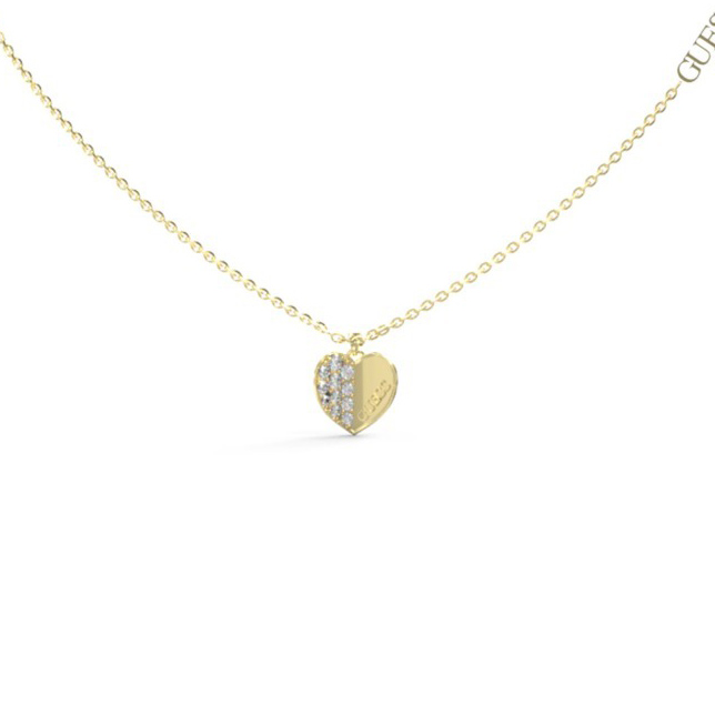 GUESS Lovely gold colored pave heart necklace JUBN03035JWYGT/U