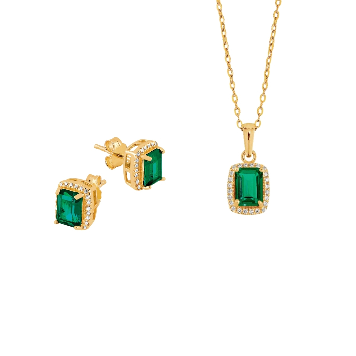 Lykka Casuals goldplated silver jewelry set with green cubic zirconia