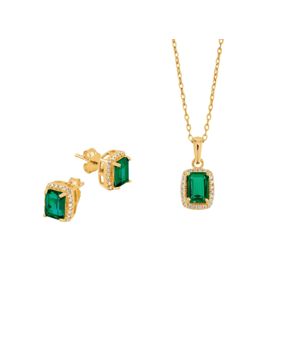Lykken Casuals goldplated silver jewelry set with green cubic zirconia