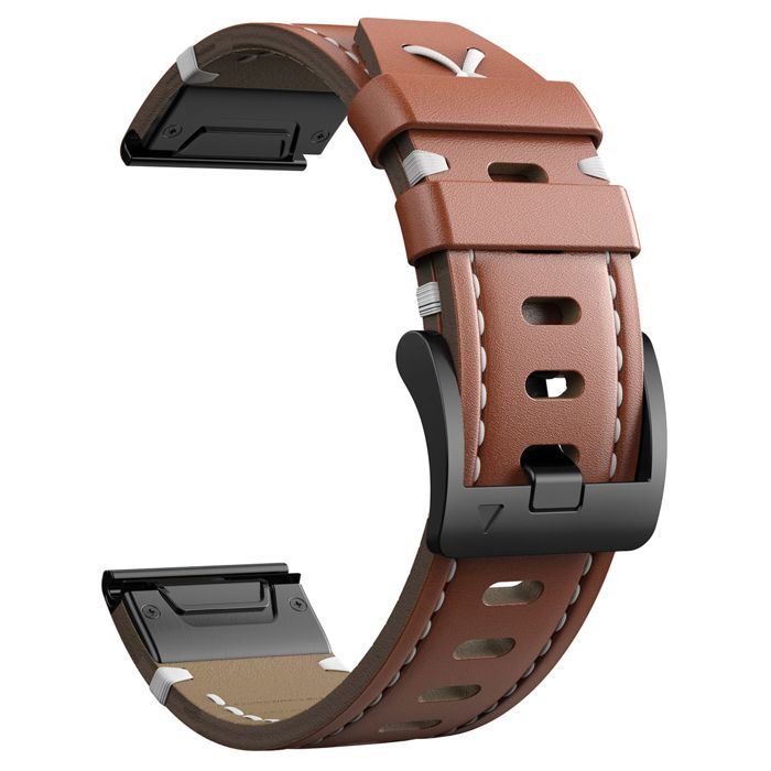 Tiera Garmin high quality leather strap with quick release brown