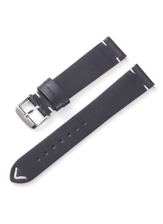 Tiera leather strap with v-stitching black