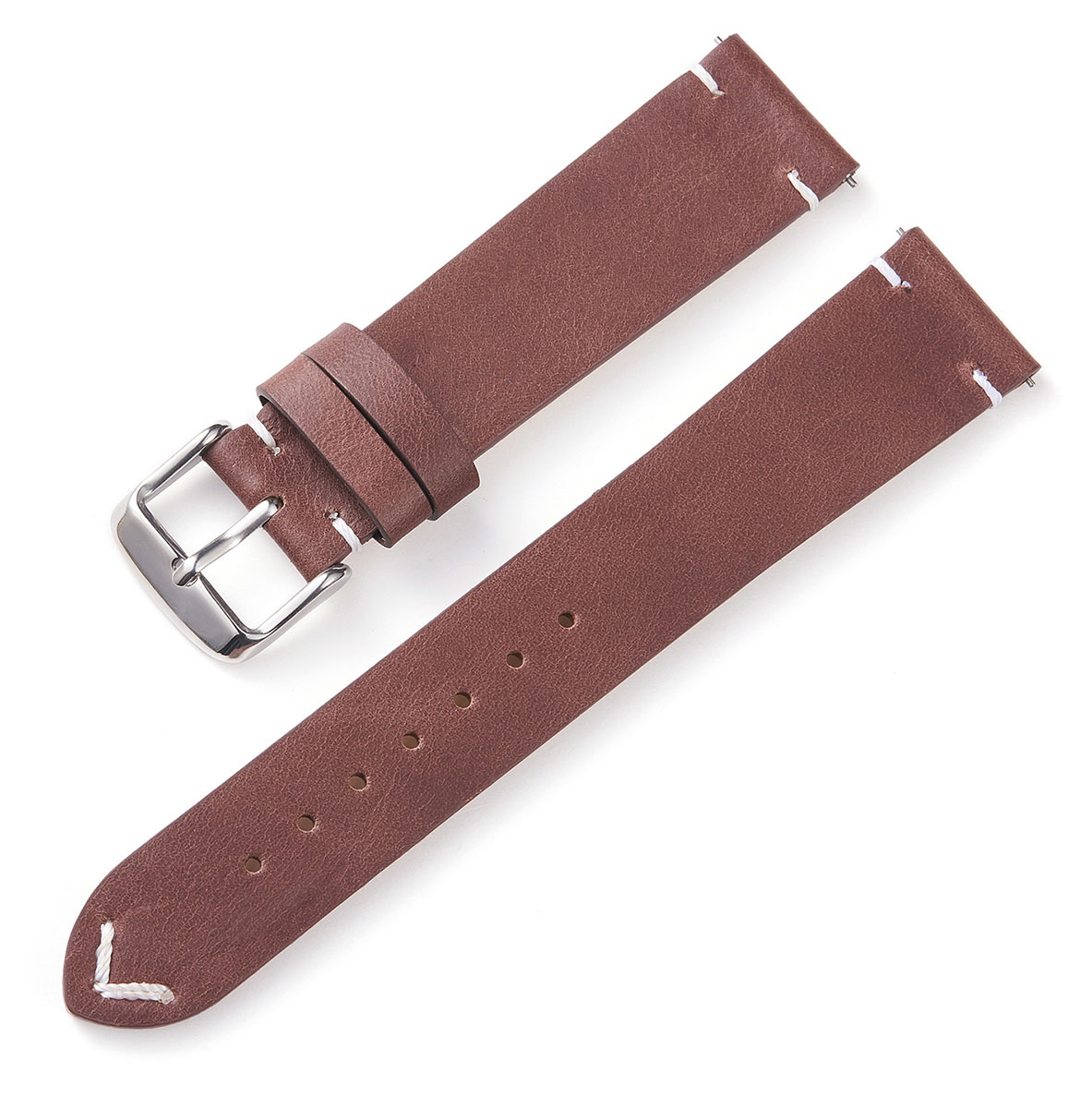 Tiera leather strap with v-stitching dark brown 20 mm