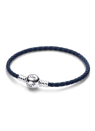 Pandora Round Clasp Blue Braided Leather bracelet 592790C01