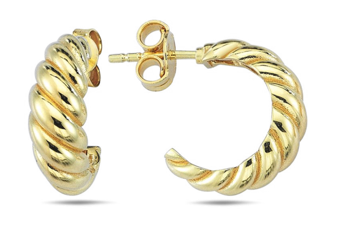 Twisted gold plated creole silverhoops 