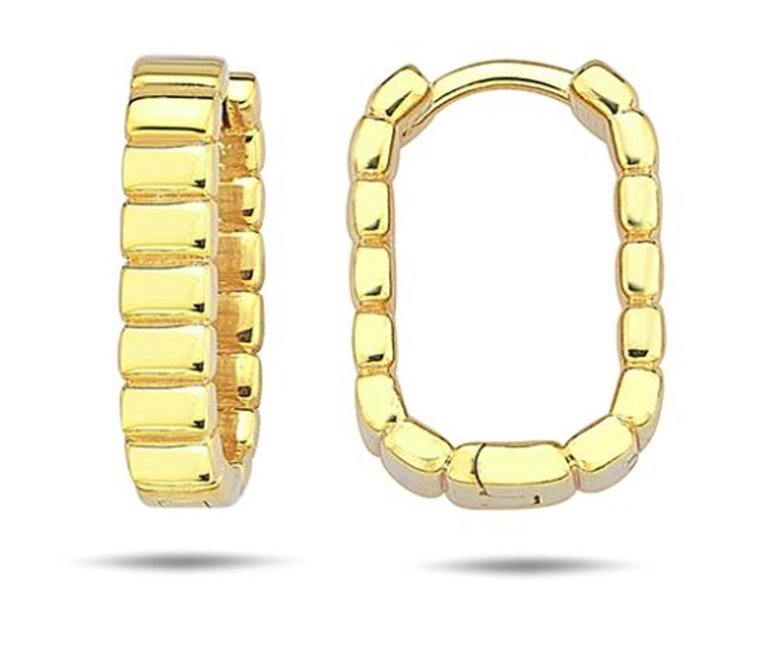 Gold plated Oblong silver hoops 