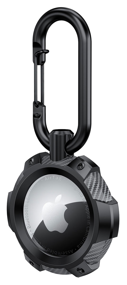 Tiera metal shockproof Apple AirTag cover + carabiner clip black