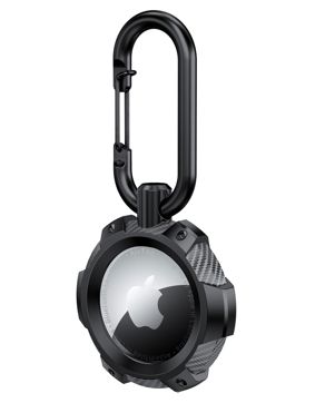 Tiera metal shockproof Apple AirTag cover + carabiner clip black