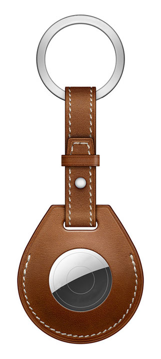 Tiera leather Apple AirTag cover key ring with loop brown
