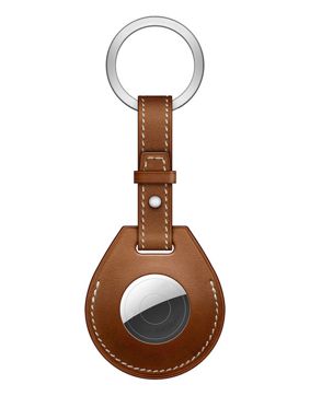 Tiera leather Apple AirTag cover key ring with loop brown