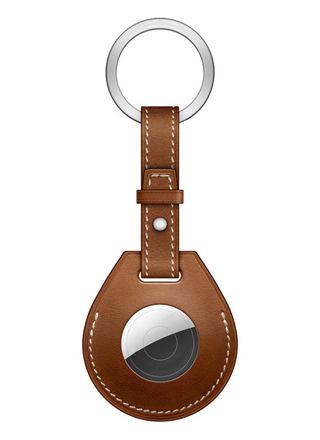Tiera leather Apple AirTag cover key ring with loop brown