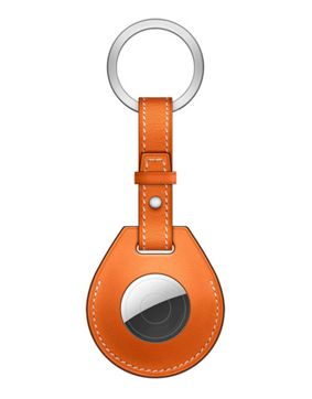Tiera leather Apple AirTag cover key ring with loop orange