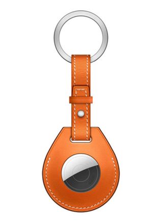Tiera leather Apple AirTag cover key ring with loop orange
