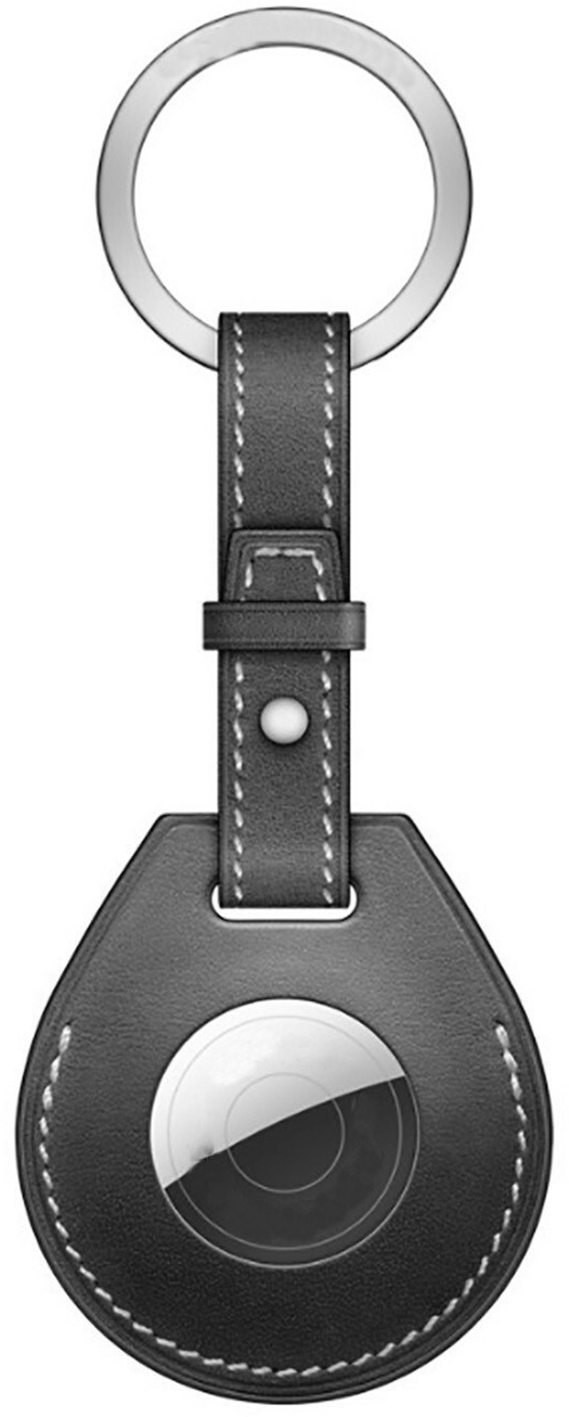 Tiera leather Apple AirTag cover key ring with loop black