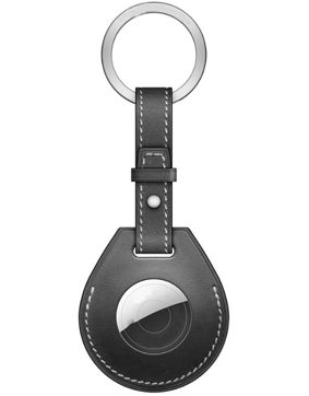 Tiera leather Apple AirTag cover key ring with loop black