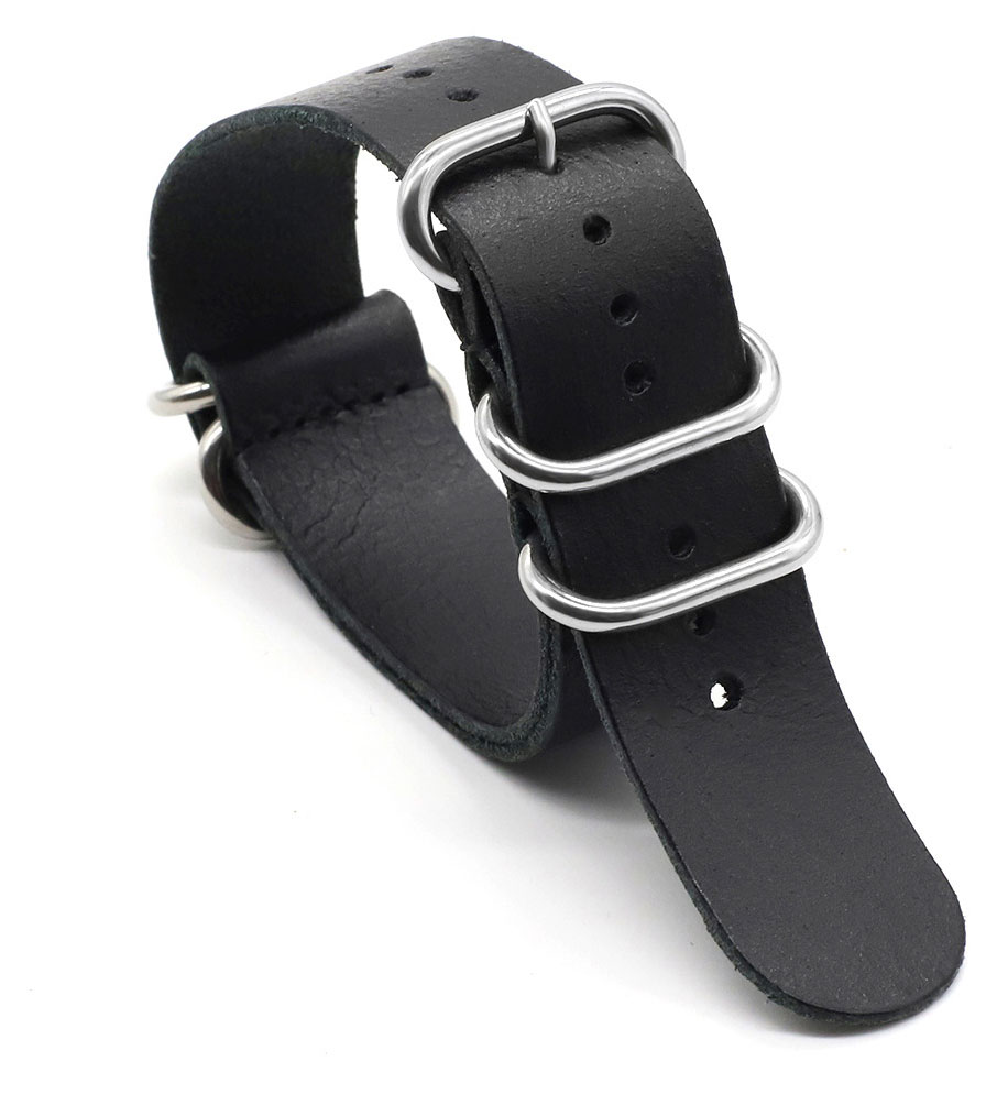 Tiera leather NATO watch strap black