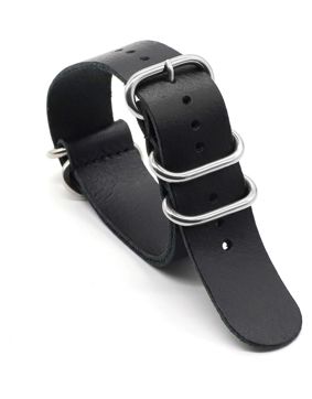 Tiera leather NATO watch strap black