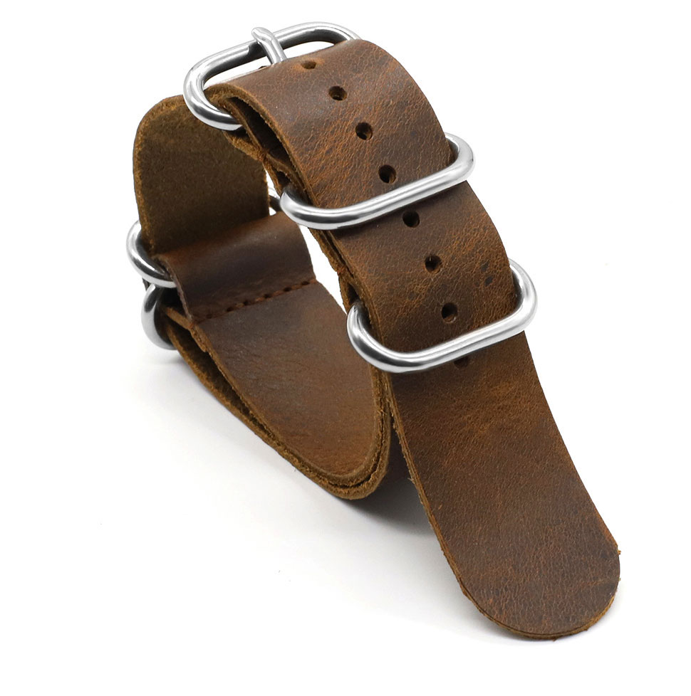Tiera leather NATO watch strap coffee brown
