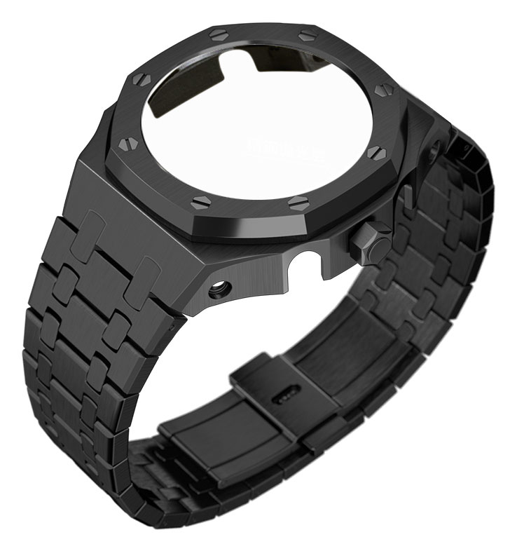 Tiera Casio GA-2100 custom mod bezel + watch strap black