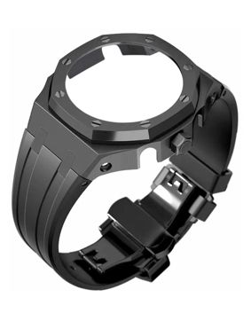 Tiera Casio GA-2100 custom mod kit black silicone watch strap + black steel GA-2100